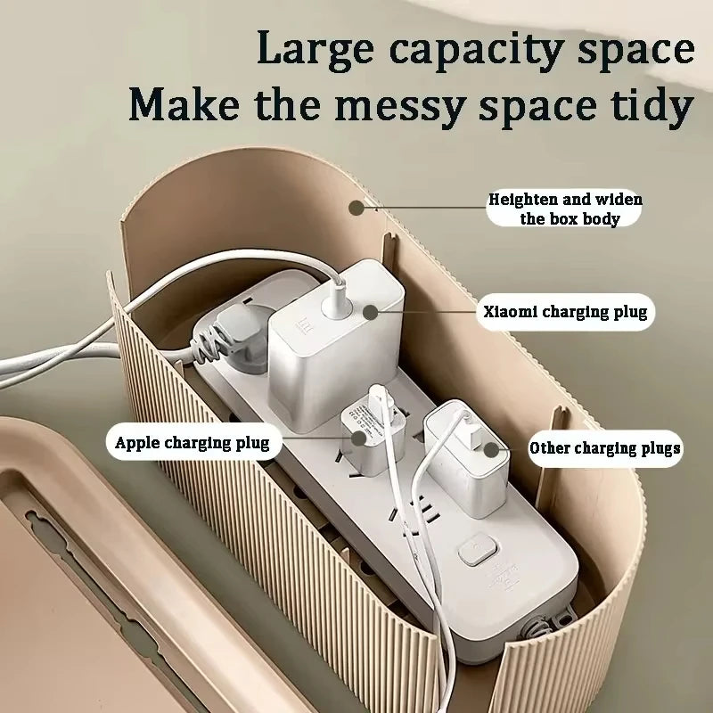 Large Cable Management Box Organizer Power Strip & Cords Sockets Plugs Chargers Modem Dust Proof Home Office Desk