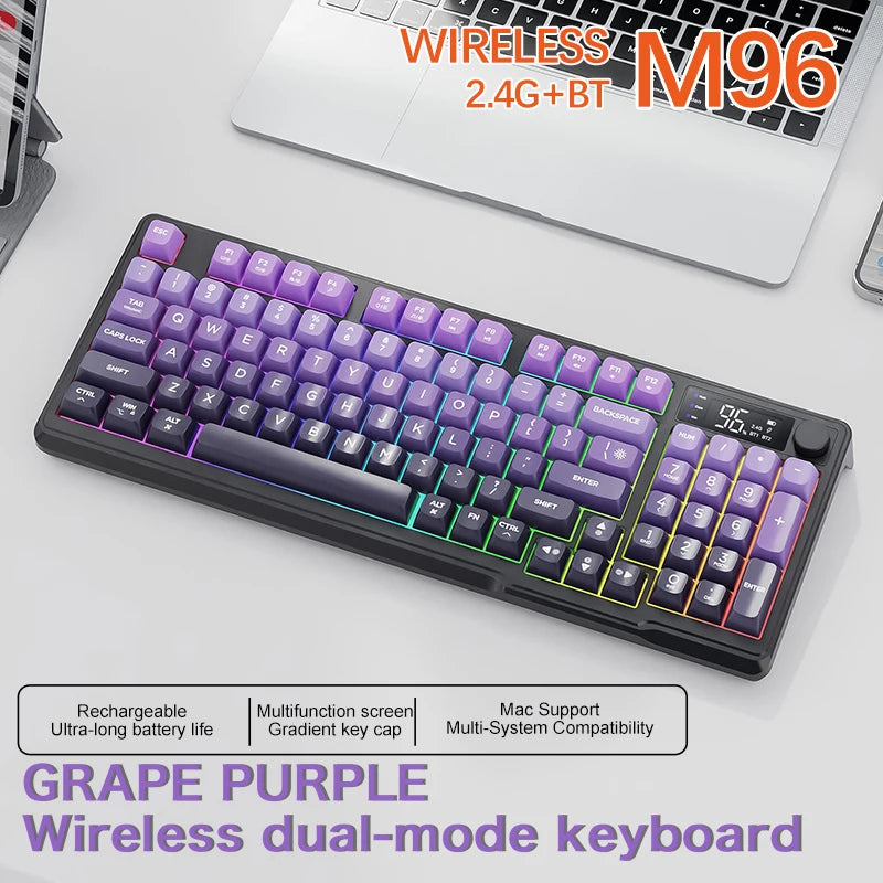 FreeWolf M96 Wireless Keyboard with Screen,Gaming Keyboard Bluetooth Dual-Mode Connection,Multi-Device
