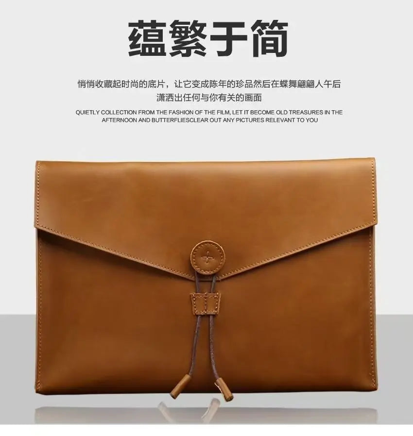 Genuine Leather A4 Document Bag Cow File Bag Crazy Horse Leather Official Document Bag Simple and Casual Document Bag