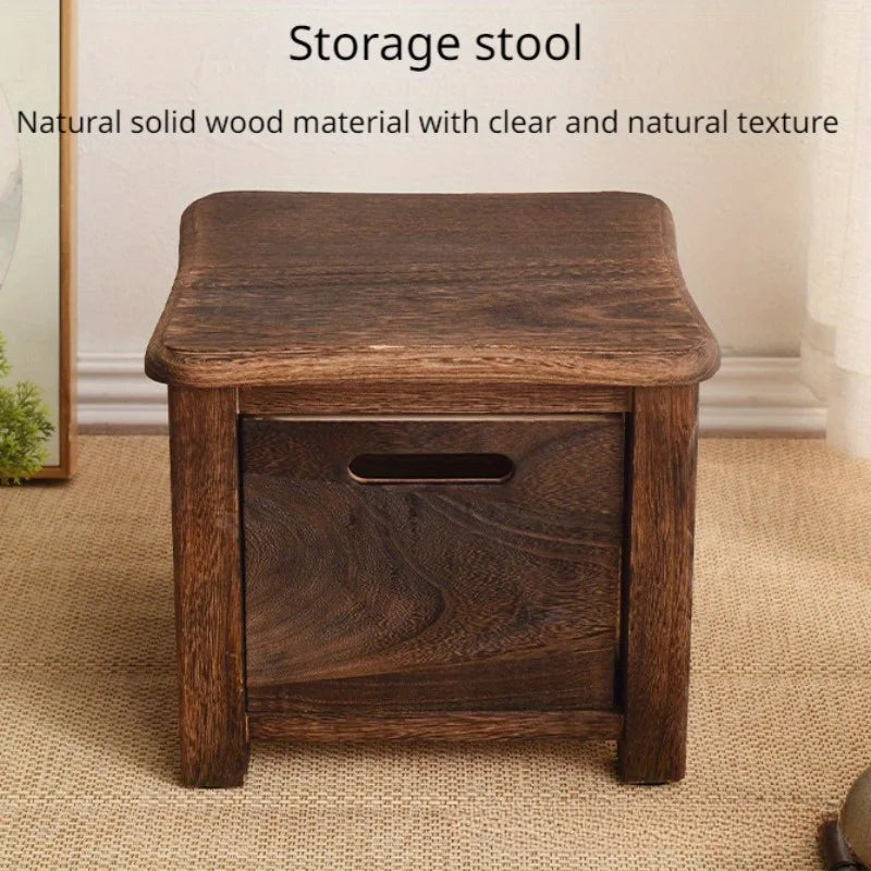 Dark Brown Wooden Shoe Changing Stool with Storage - Armless Non-Padded Classic - 1pc