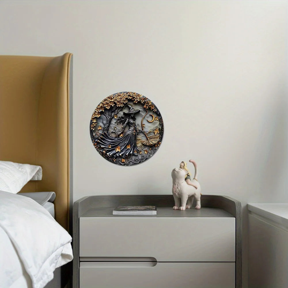 Vintage Witch-Themed Art Decor for Home,Office Garden,and Cafe Weather-Resistant Wall Art Halloween Wreath Sign