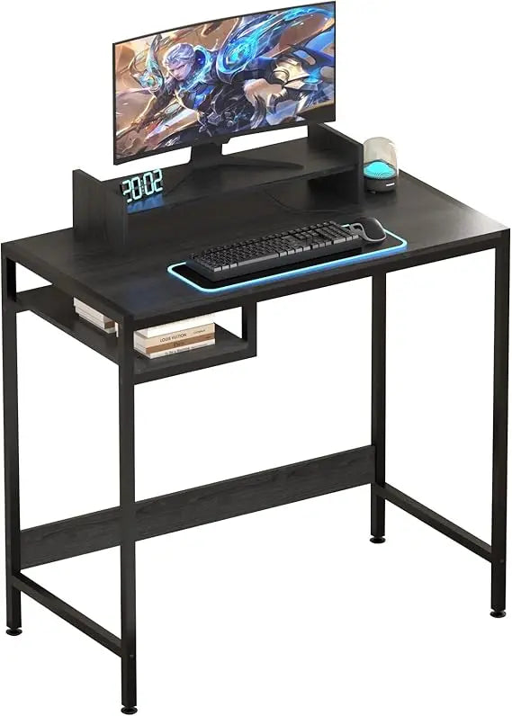 Gaming/Computer Desk - 47” Home Office Small Desk with Monitor Stand Rustic Writing Desk for 2 Monitors Adjustable