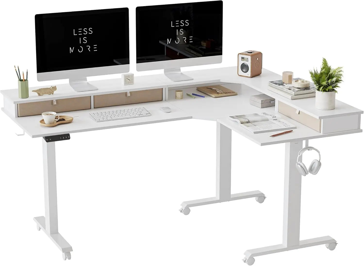 L Shaped Standing Desk with Drawers Exclusive Upgraded 3 Motors Support 330LBS Electric Height Adjustable L Standing
