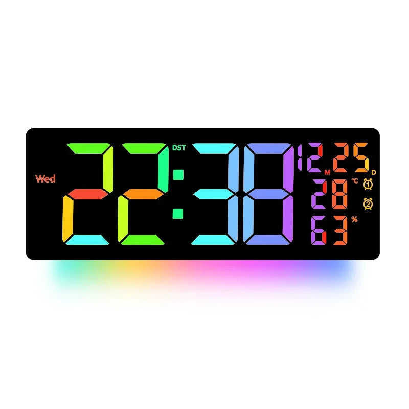 17’’ Large Digital Alarm Clock with 11Colors & Dynamic RGB Display RGB LED Wall Clock with Colour Changing/Dual