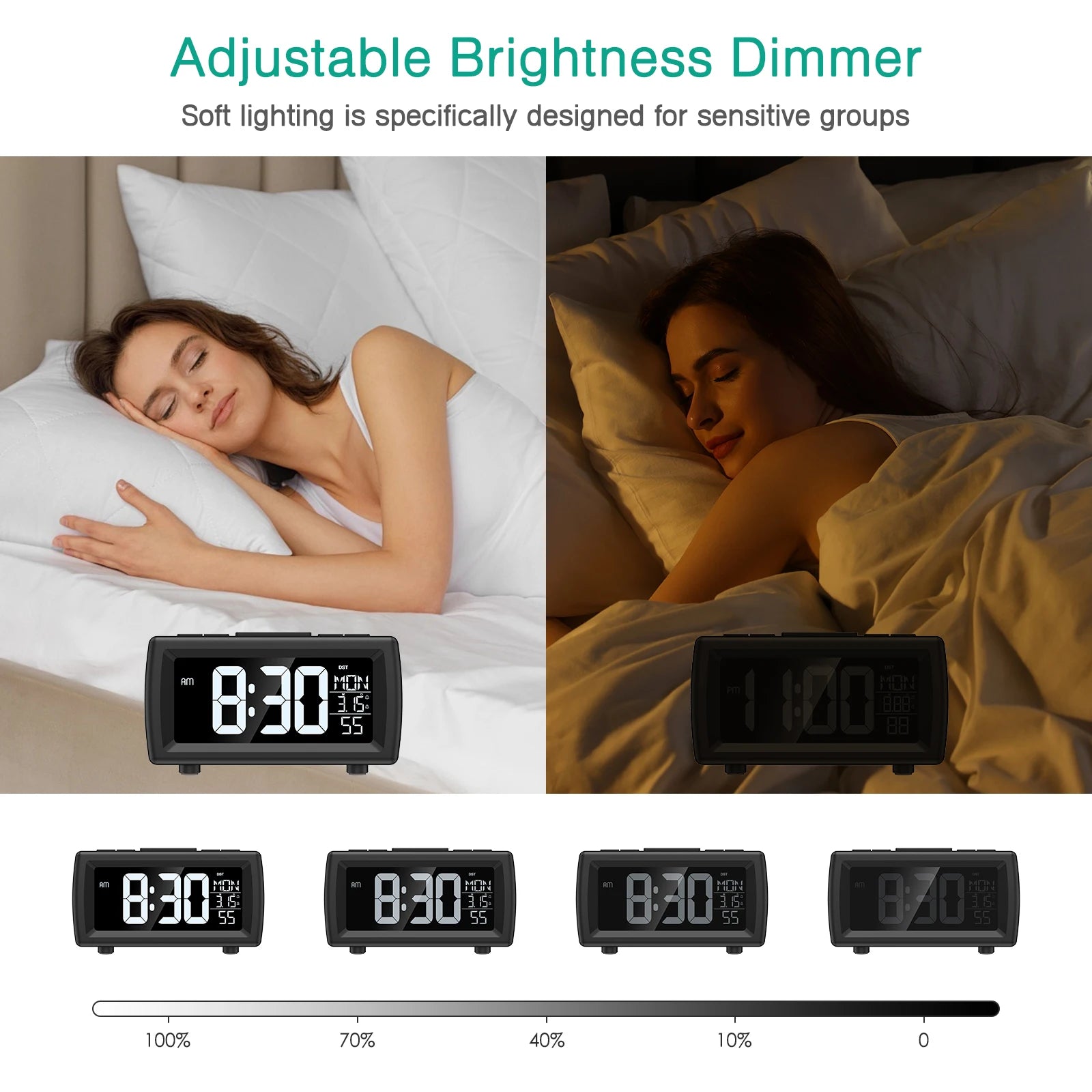 ORIA Alarm Clock Radio Digital FM Radio Clock with Snooze and Adjustable Volume Bedside LED Clock with Dual Alarm