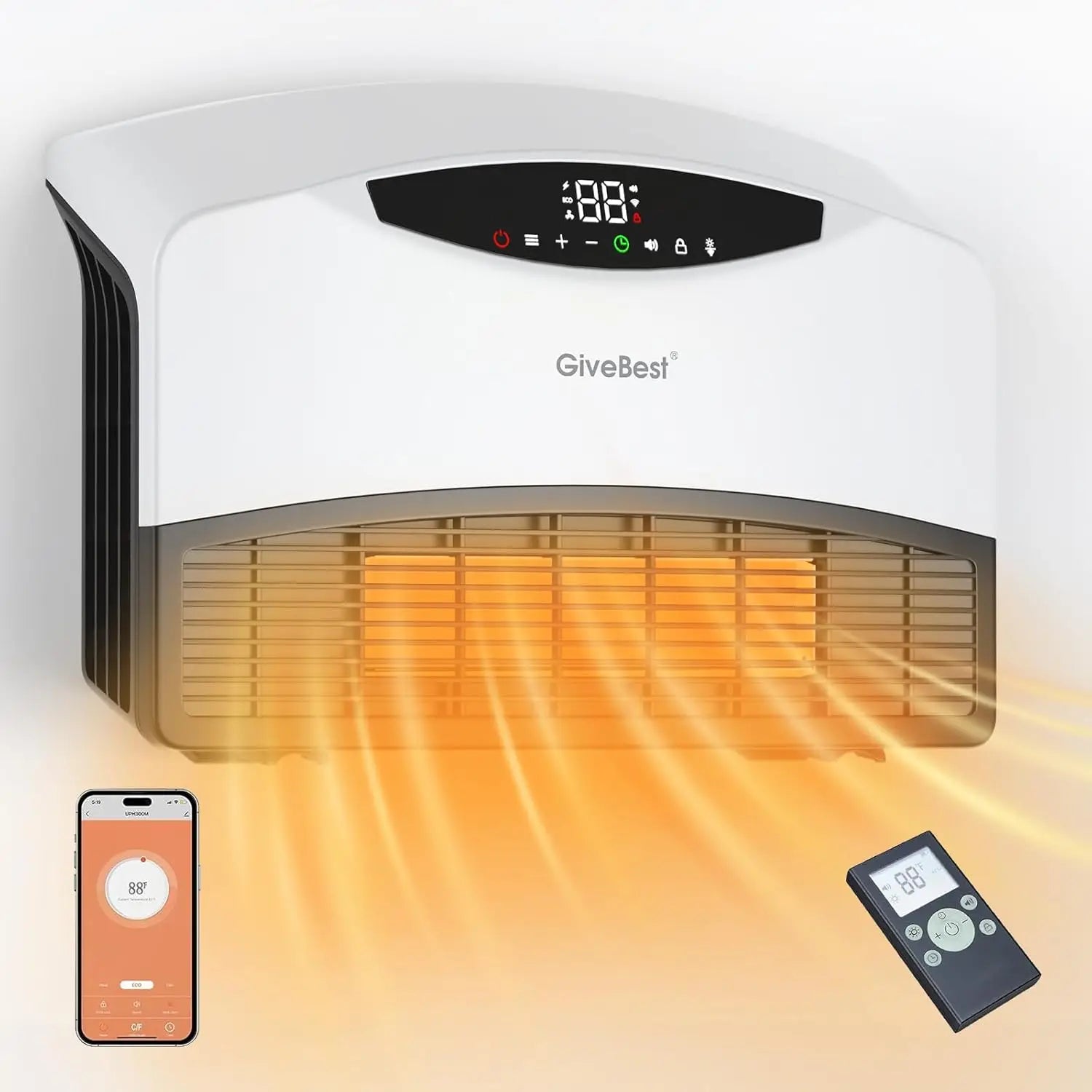 Smart Wall Heater 1500W with Alexa WiFi & Remote Control Adjustable Thermostat 24H Timer Easy Mount for Bedroom Office