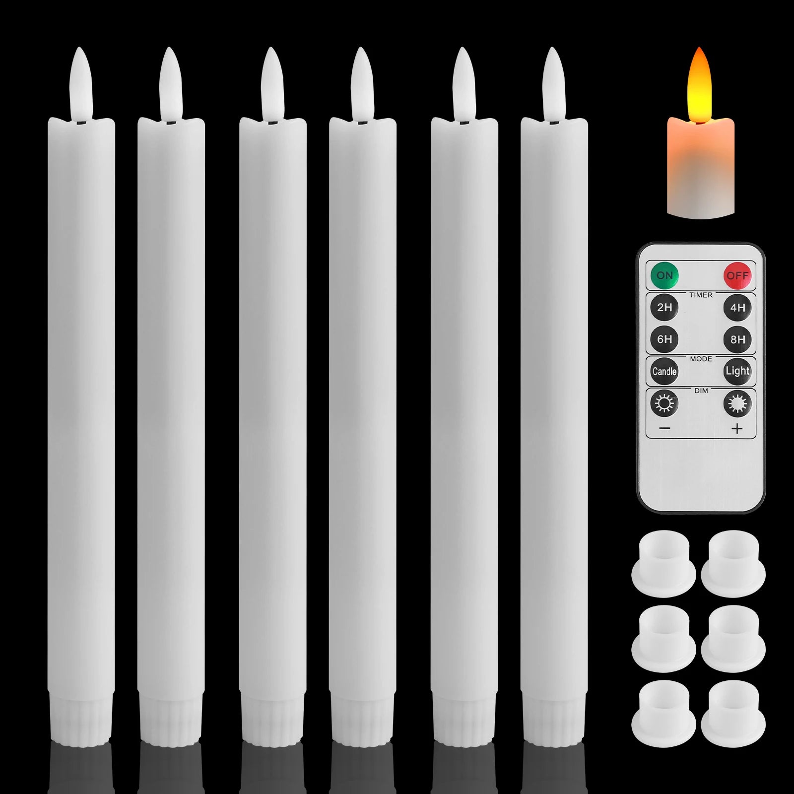 6/18/24Pc 6.6inch LED Flameless Taper Candles with Remote Flickering CandleSticks Plastic Window Candles for Halloween