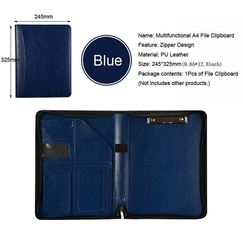 Multifunctional A4 Leather Conference Portfolio Folder for Document Organizer Zippered Man Executive Folder Briefcase