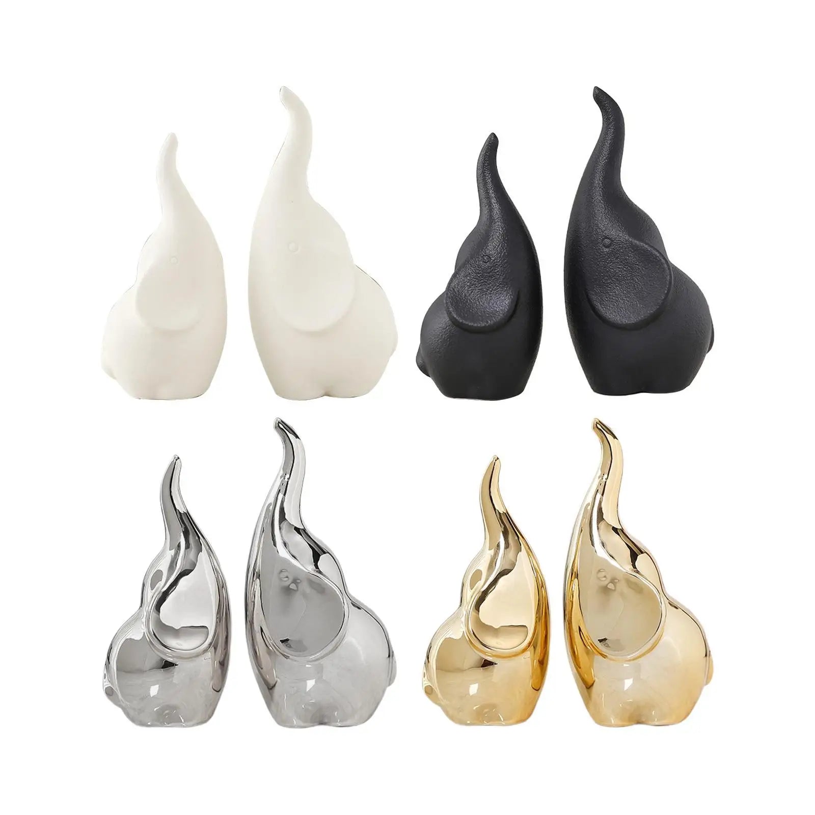 2x Elephant Figurine Sculpture Art Statuette Desk Animal Present Cute Ornament