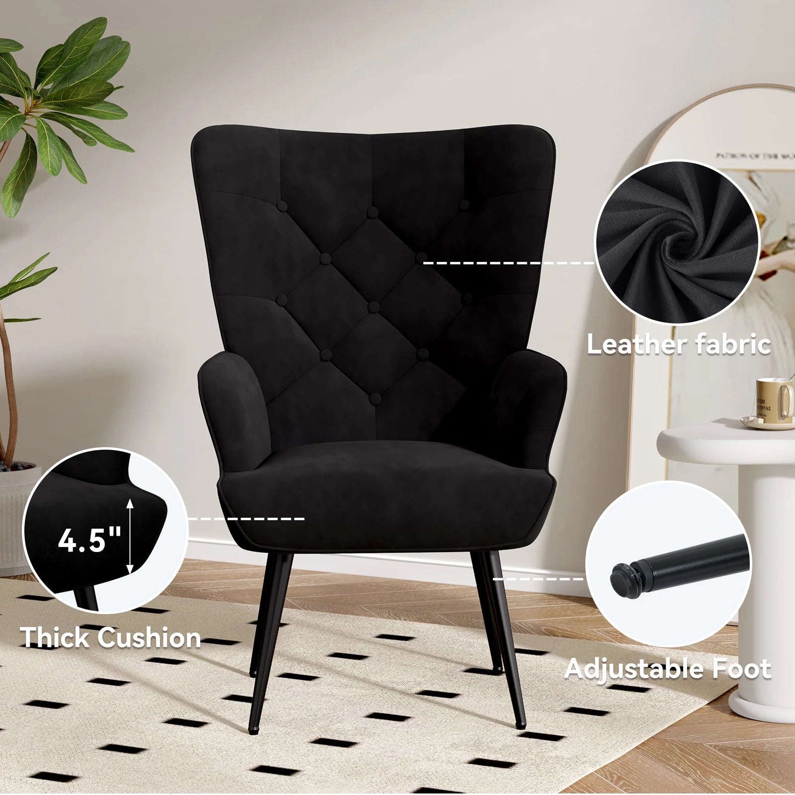 Velvet Armchair High Back Bedroom Chair Medieval Modern Living Room Chair Plush Button Back Sofa Chair Soft Cushioned