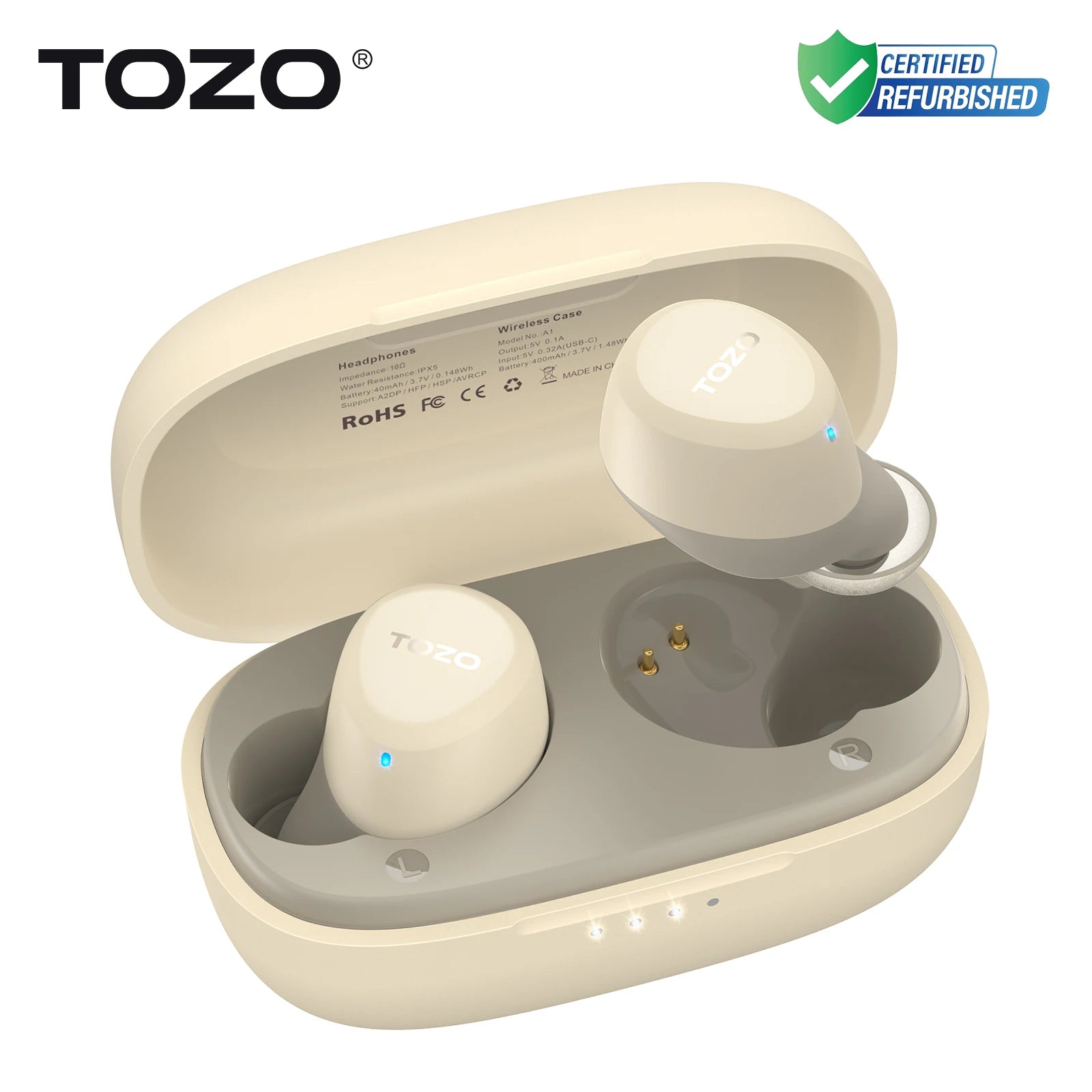 Refurbished TOZO TWS Earbuds in-Ear Wireless Bluetooth Headsets with With Mic Touch Control Sport Waterproof for Iphone