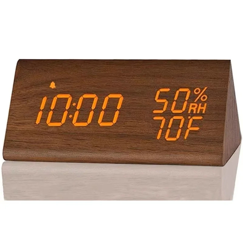 Wooden Alarm Clock Clock LED Time Display USB Charger Humidity and Temperature Detection Digital Alarm Clock