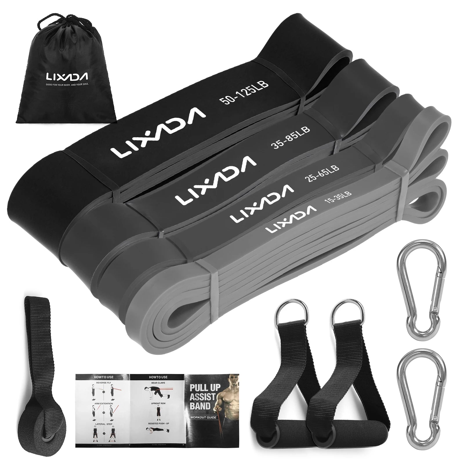 Lixada Pull Up Assist Bands Set Resistance Loop Bands Powerlifting Exercise Stretch Bands with Door Anchor Foam Handles