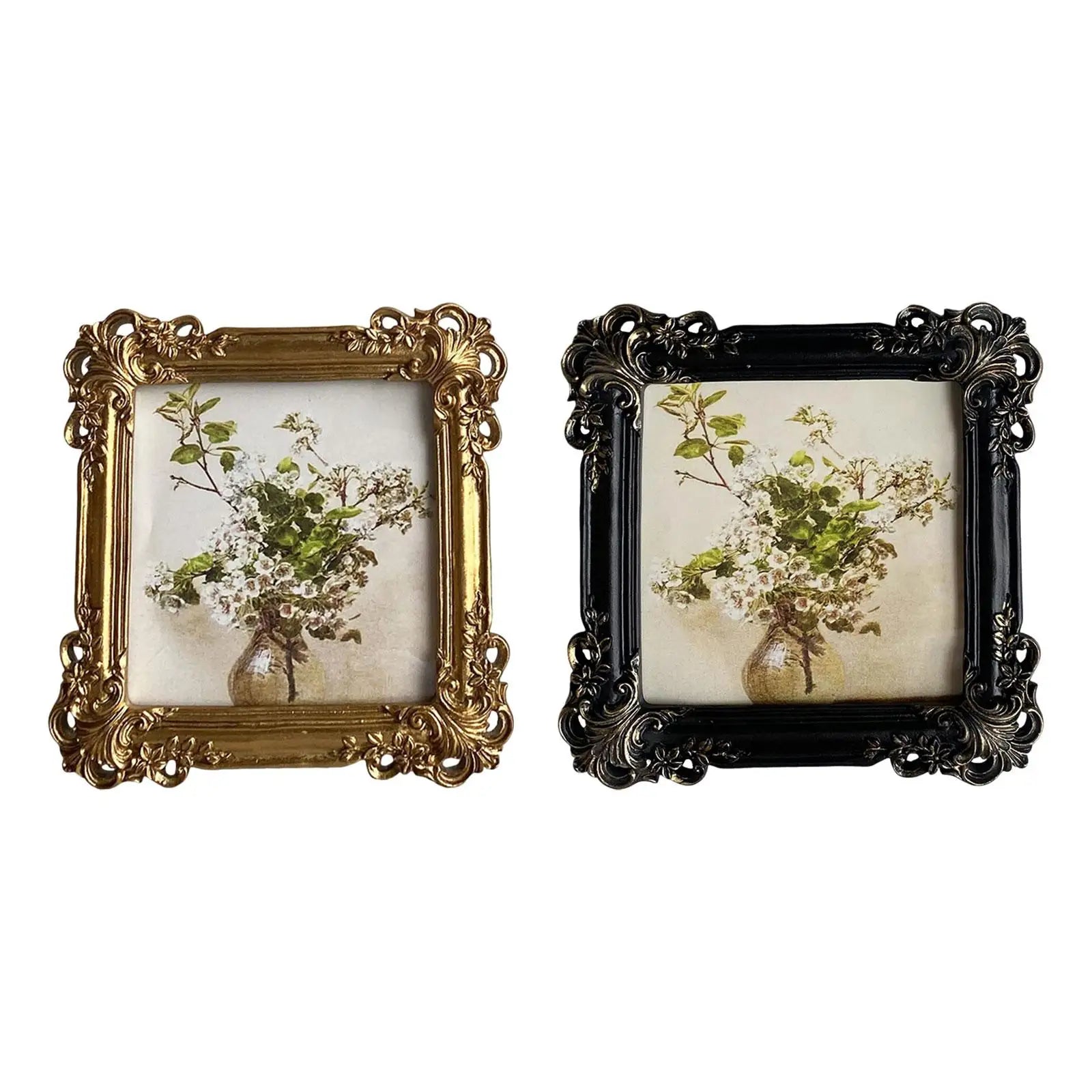 Vintage Picture Frame Photo Holder Floral Design Ornament Home Decor Photo Frame for Table Library Book Shop Bedroom
