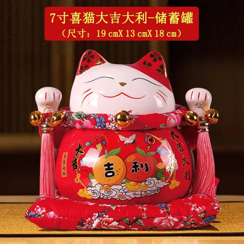 6/7inch Lucky Cat Piggy Bank Japanese Cat Crafts Cashier Display Ceramic Lucky Cat Desk Decoration Furniture Feng Shui