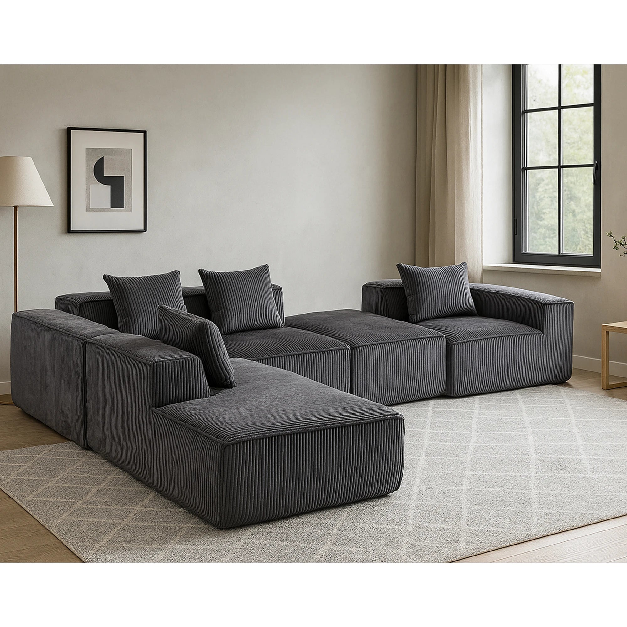 Sectional boneless Couch with L-Shape Chaise,Modern Modular sleeper Sofa with Deep Seat Upholstered Couches for Room