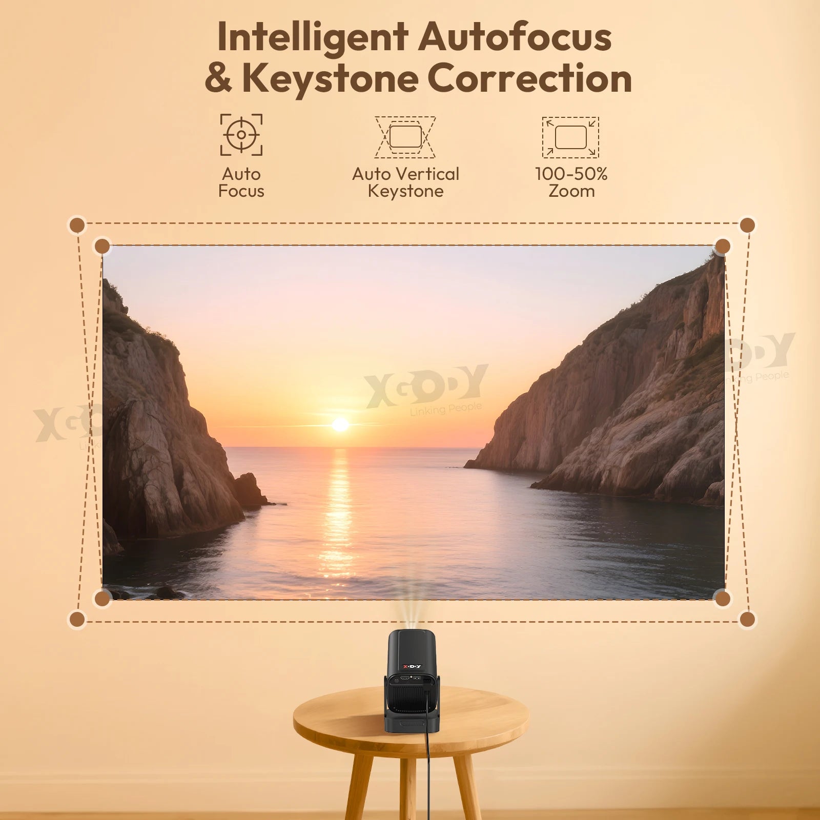 XGODY Gimbal5 PRO 4K HD 12000LMS Smart Projector Keystone Correction Native 1080p Dual WiFi Bluetooth Android Game Home