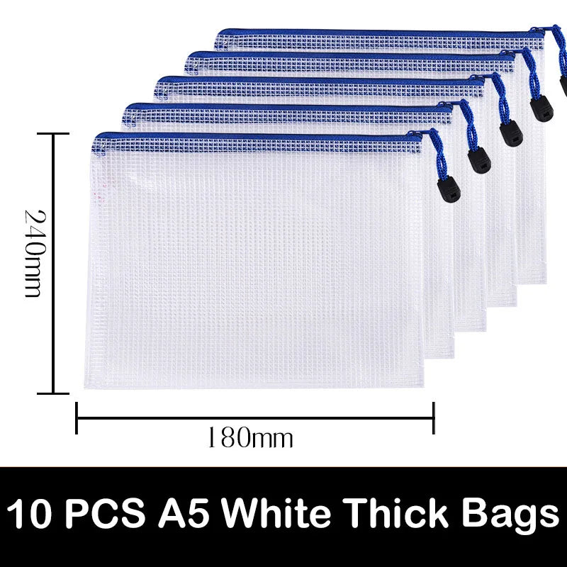 10/20 Pcs Mesh Zipper Pouch Document Bag Waterproof Zip File Folders A4 A5 A6 School Office Supplies Pencil Case
