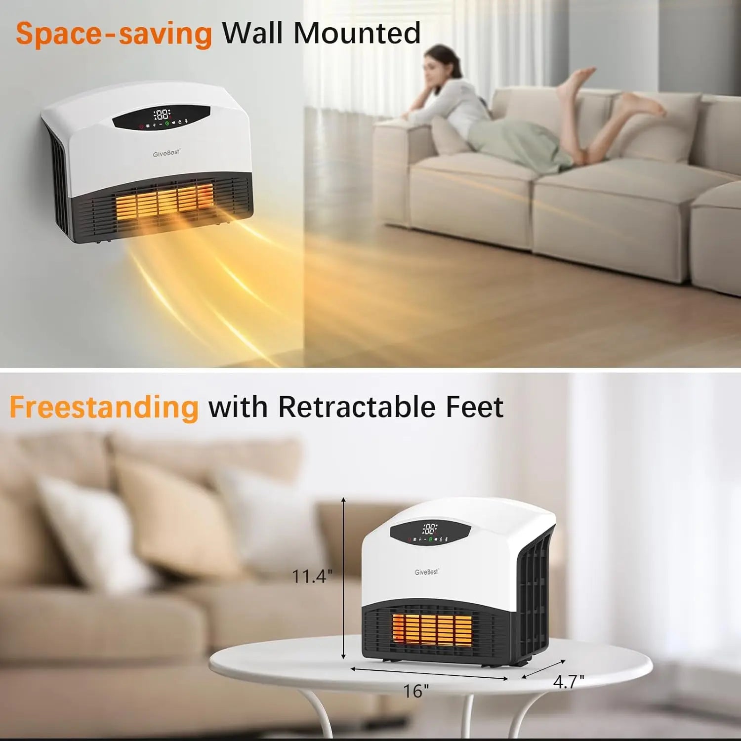 Smart Wall Heater 1500W with Alexa WiFi & Remote Control Adjustable Thermostat 24H Timer Easy Mount for Bedroom Office