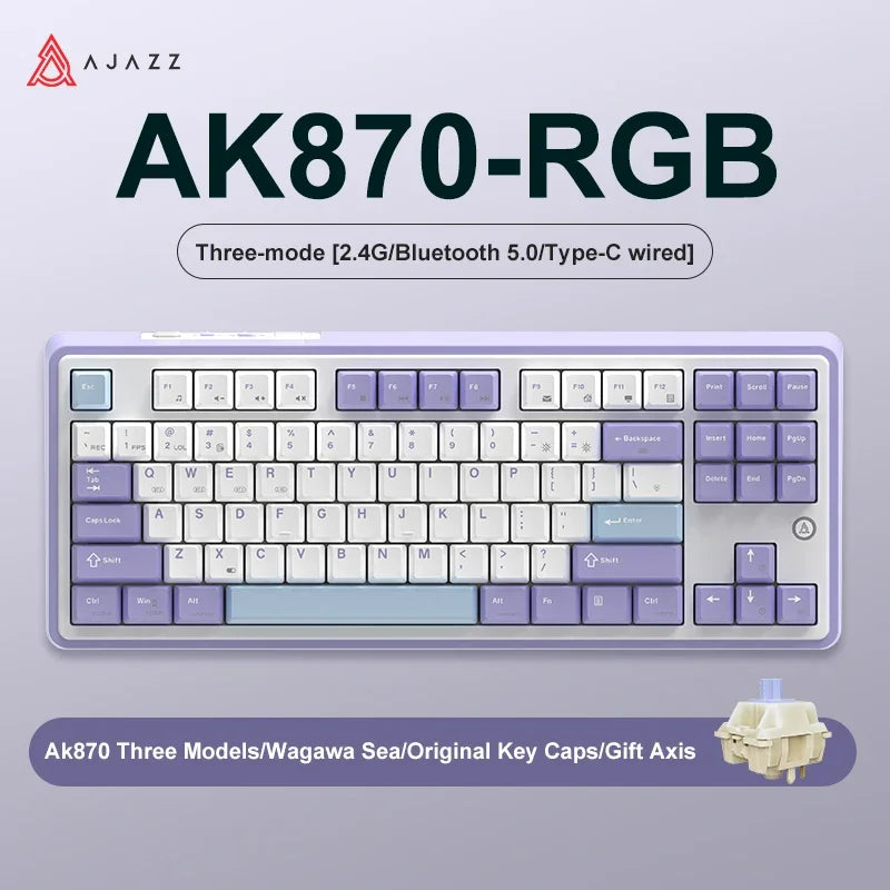Ajazz Ak870 RGB Gaming Mechanical Keyboard Hot Swap 84 Keys Wireless Bluetooth 2.4G Wired Keyboards TFT FOR Desktop