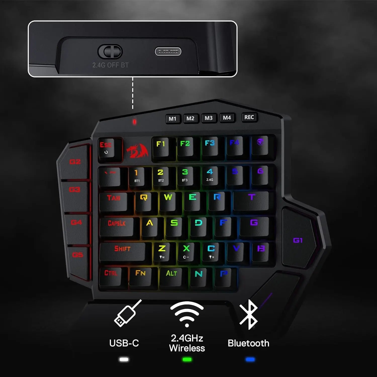 Redragon K585 PRO Wireless One-Handed Mechanical Keyboard 42 Keys 3-Mode RGB 7 Onboard Macro Keys Detachable Wrist