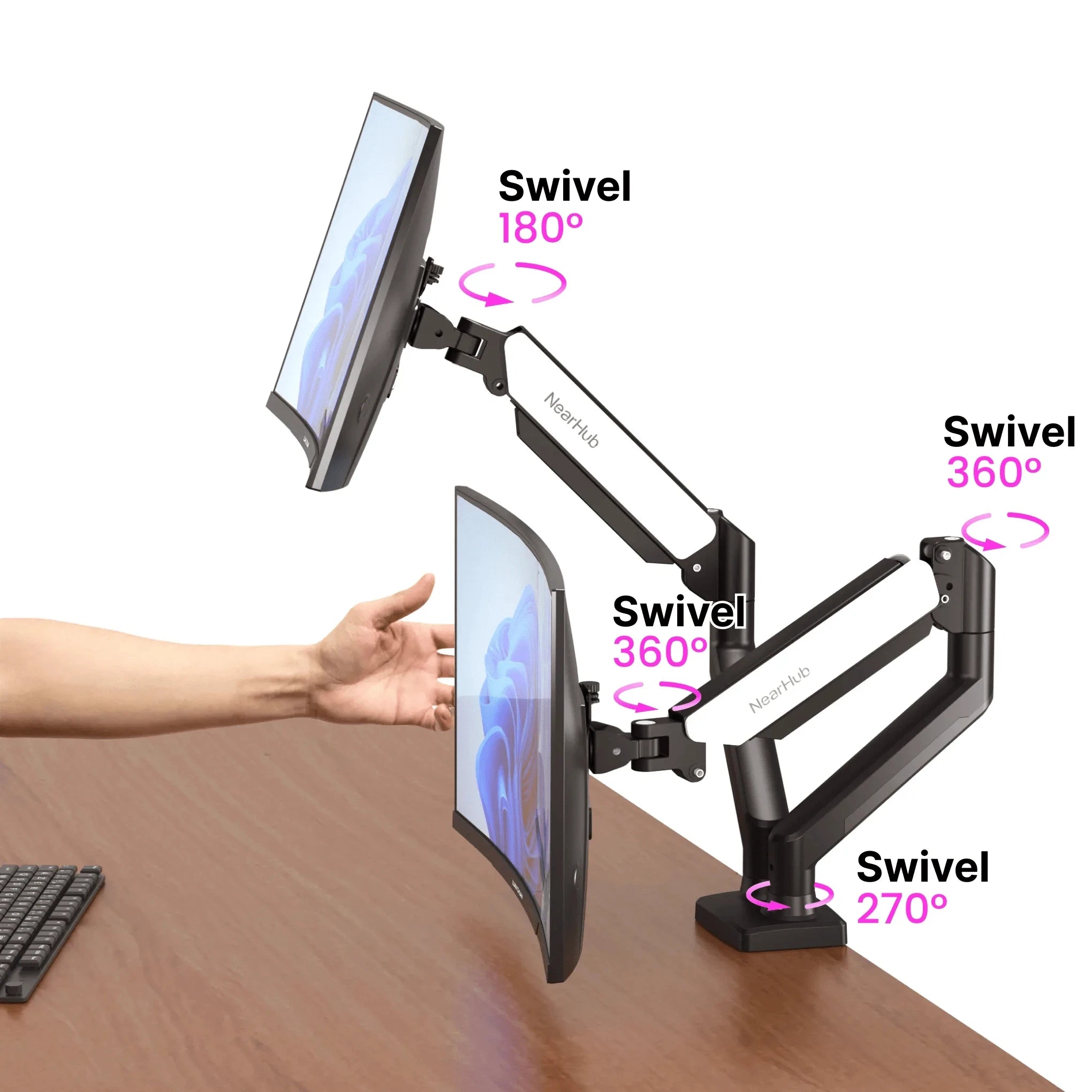 Nearhub 13-32 Inch Dual Arm Monitor Stand Desk Computer With C-Clamp & Grommet Mount,Effortless Installation Dual