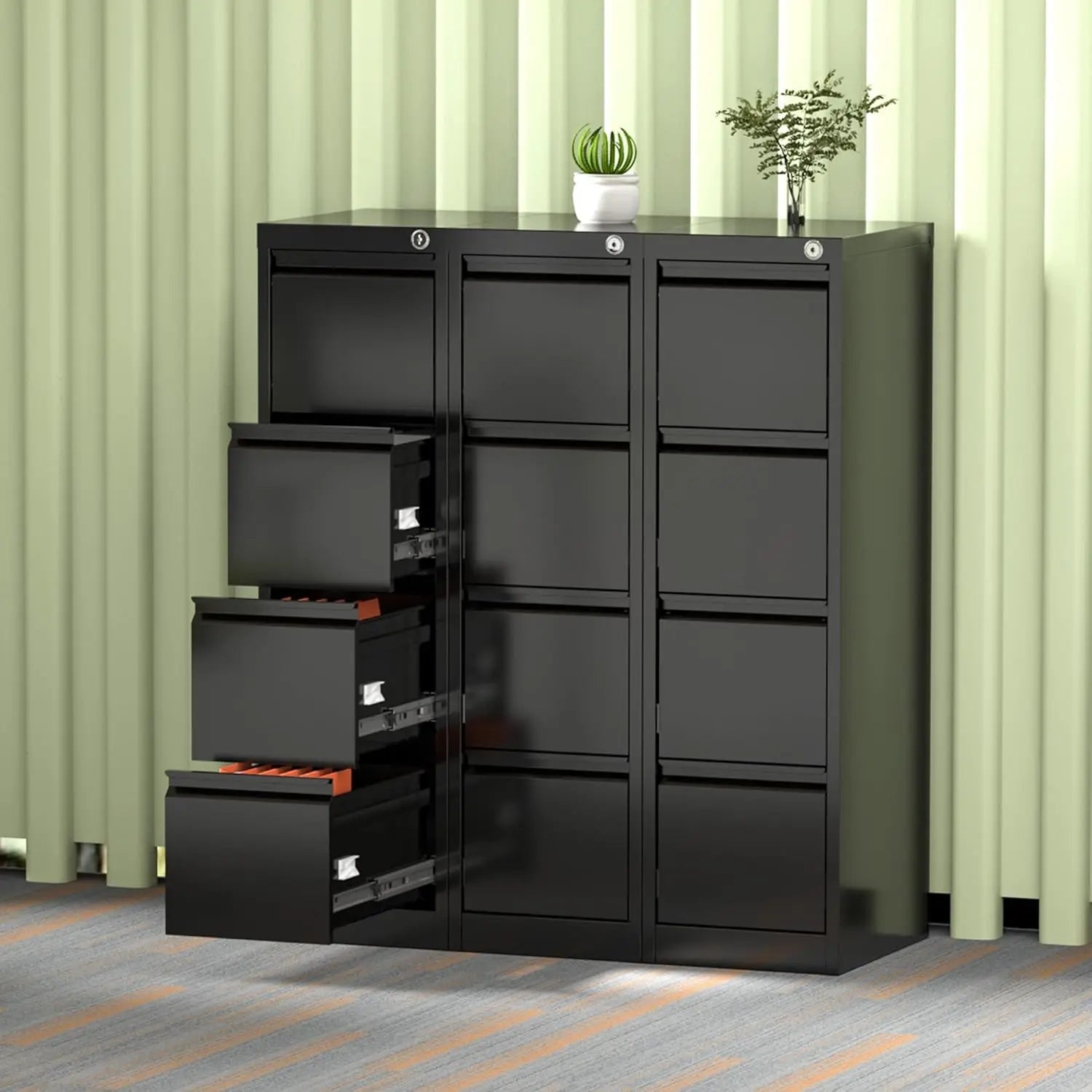 4 Drawer Filing Cabinet Metal Vertical File Cabinet 4 Drawers with Lock Locking Black File Cabinets for Home Office A4