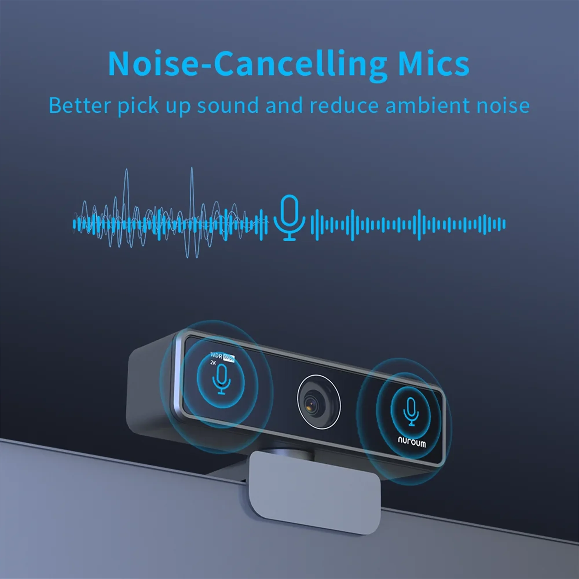 NUROUM V11 2K Webcam With Dual Microphone 1080P 60fps 1440P 30fps FHD Computer Mini Web Camera USB for PC Laptop - black