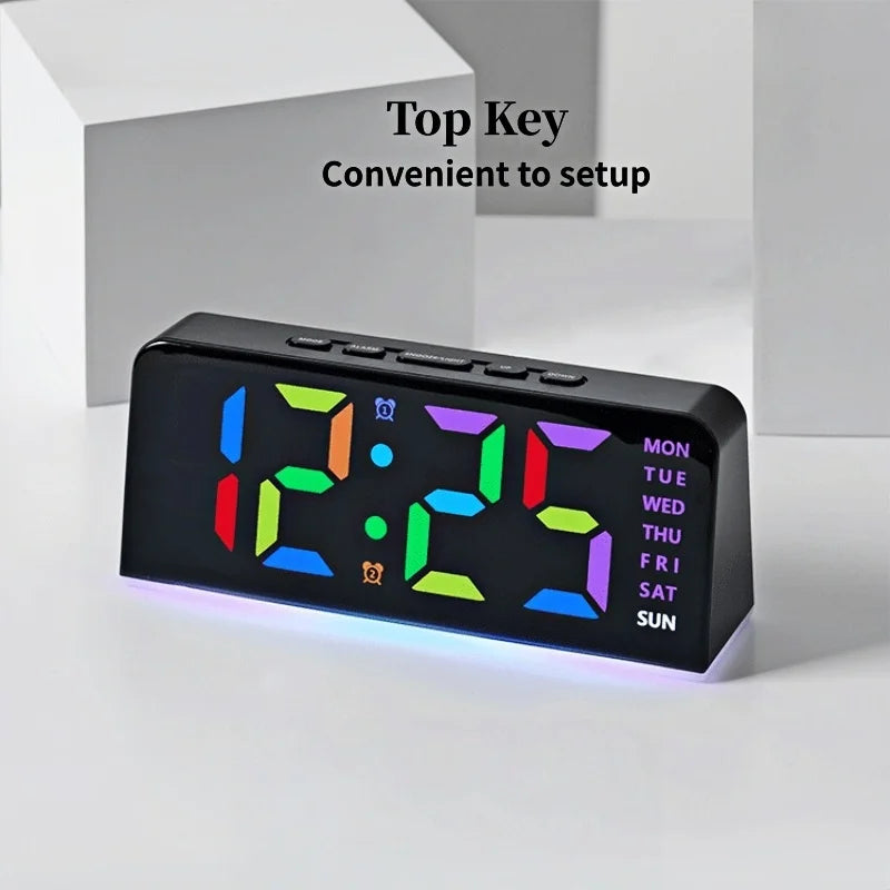 RGB Digital Alarm Clock with 13Colors Mood Light Week 2 Alarm Snooze USB Powered Table Clock 4 Level Brightness 12/24H