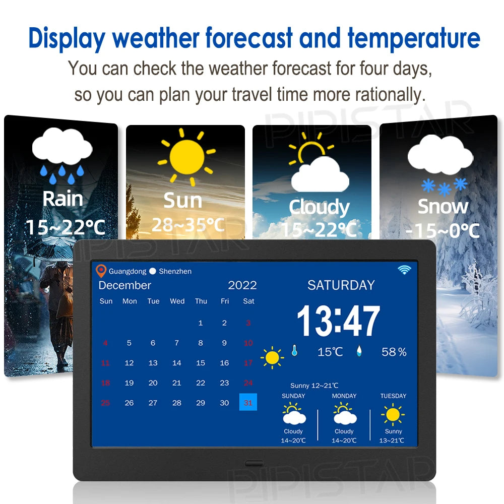 10.1/7-inch WiFi calendar photo frame dementia clock time date weather forecast smart desktop clock