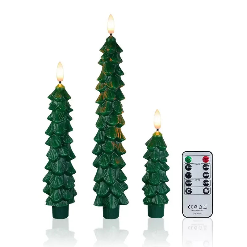 Christmas Tree Candles w/Remote Timer Paraffin Waxy Taper Candle Flickering Battery Operated LED Candlesticks 3D Flame