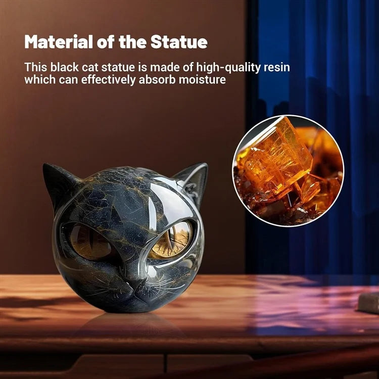 Resin Cat Head Sculpture Black Cat Stone Figurine Healing Marble Texture Memorial Gift Home Office Desk Decor Festival
