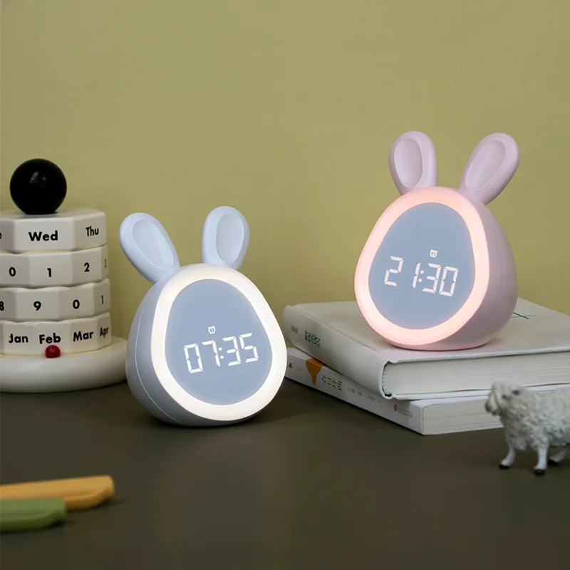 Mini cartoon rabbit LED alarm clock night light for students dormitory digital display children wake up light USB