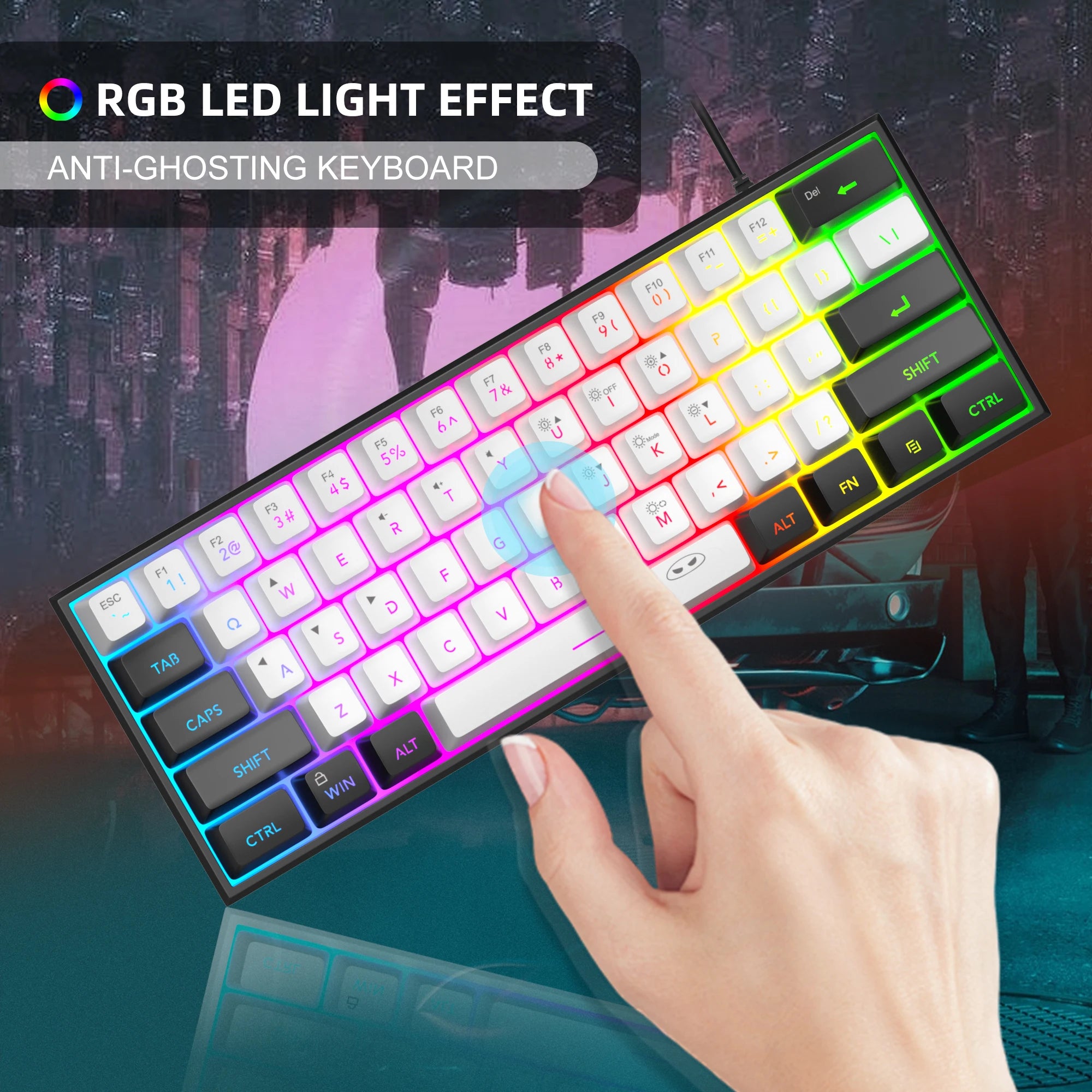 MageGee TS91 60% Compact Wired Keyboard 61 Keys RGB Backlight Membrane Keyboard For Windows PC Office laptop Computer