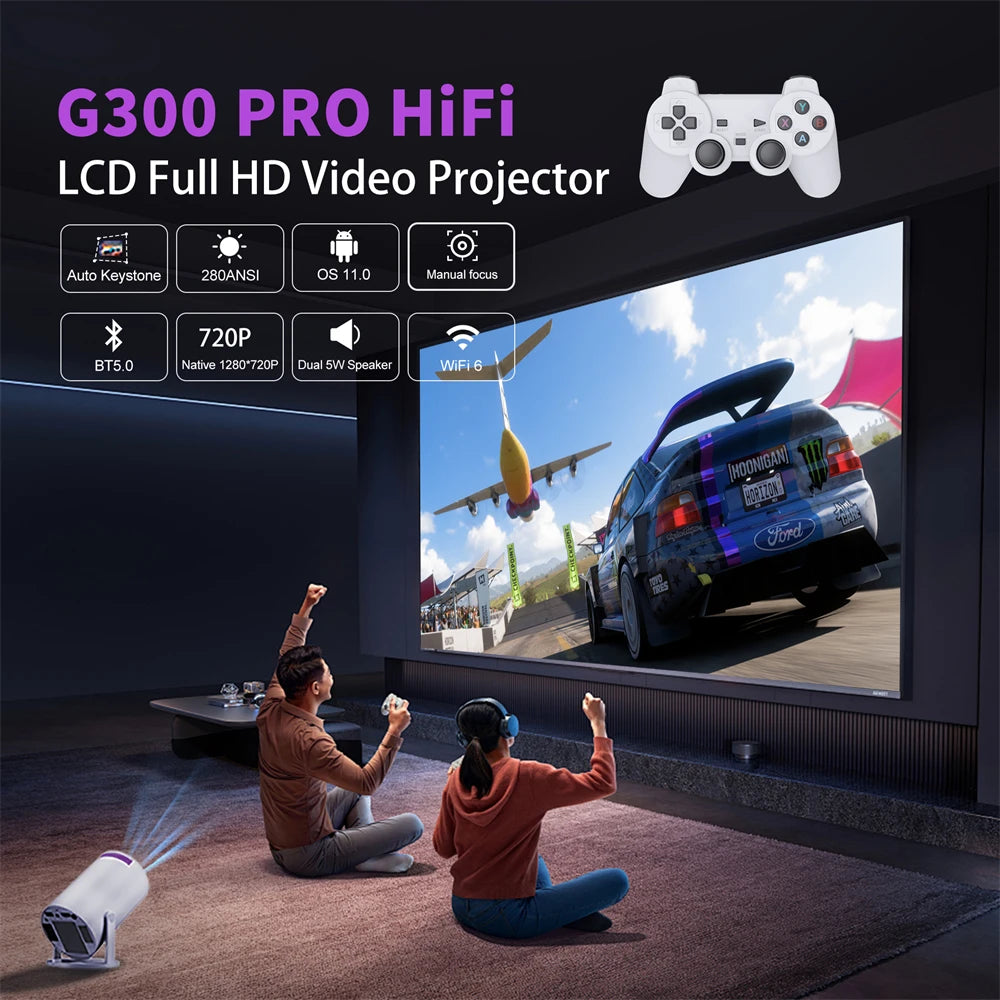 Velec Game Projector HY300 Pro HiFi 2IN1 Professional Chip Android Projector With 2 Wireless Game Controllers 20000+
