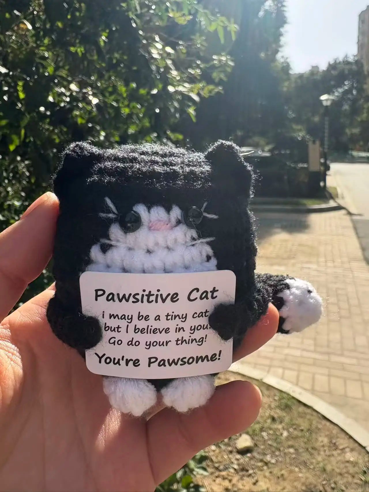 Cute Positive Cat Emotional Support Crochet Animal Funny Gift Desk Decor Christmas Gift - S11