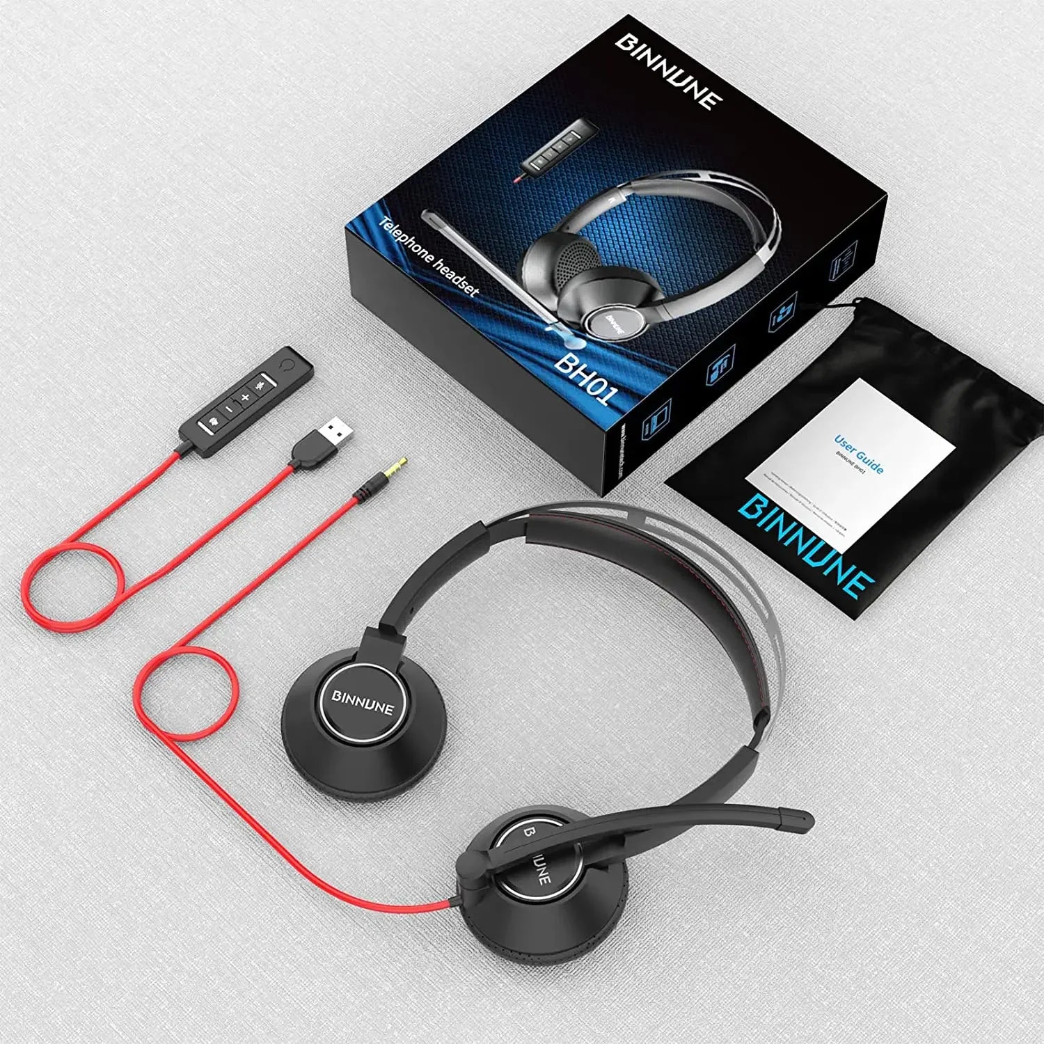 BINNUNE Headsets with Mic Wired Work Headphones for Laptop PC Computer with Noise Cancelling Mic for Zoom Office