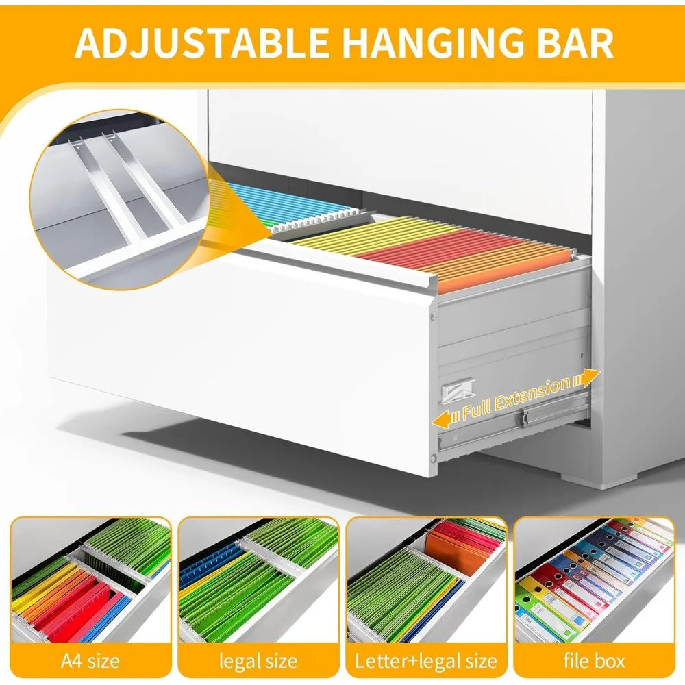 File Cabinet with Lock 3 Drawer Lateral Filing Cabinet for Home Office Black Metal Heavy Duty File Cabinets for Hanging