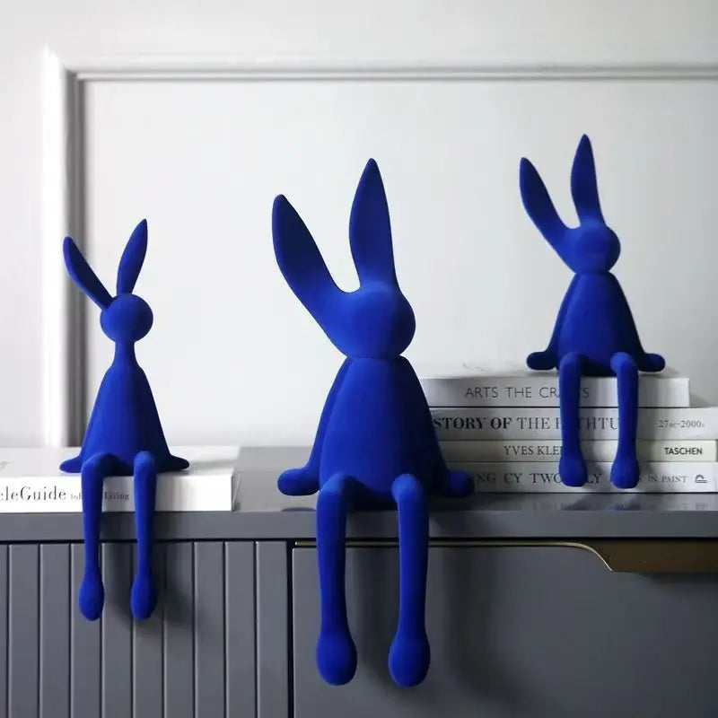 resin-flocked-rabbit-statue-animal-sculpture-handmade-bunny-decor-cute-easter-gift-figurine-elegant-tabletop-ornament