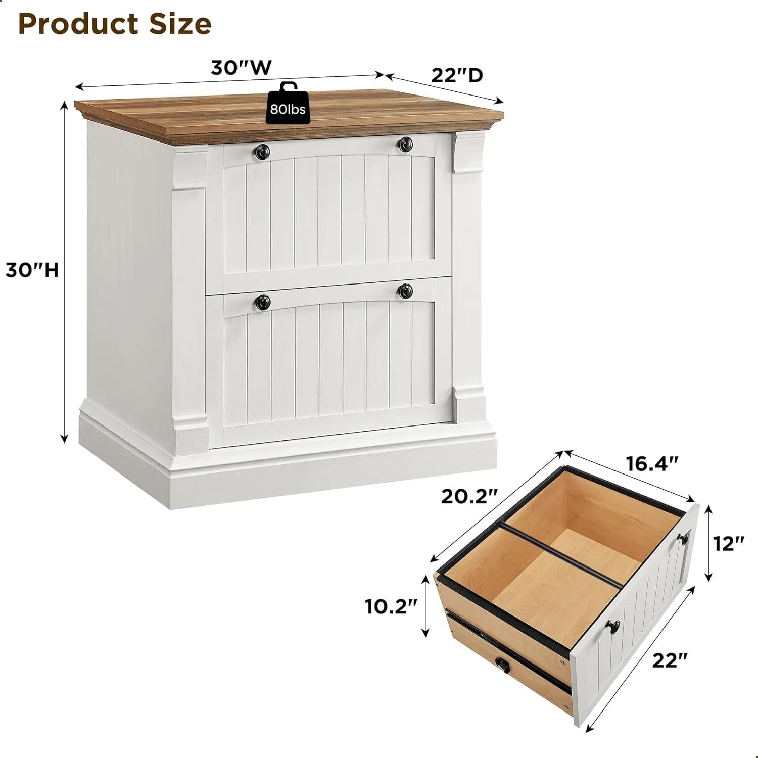 Farmhouse File Cabinet with 2 Drawers 30’’ Lateral Filing Cabinet with Hanging File Folders Interlocking Drawers