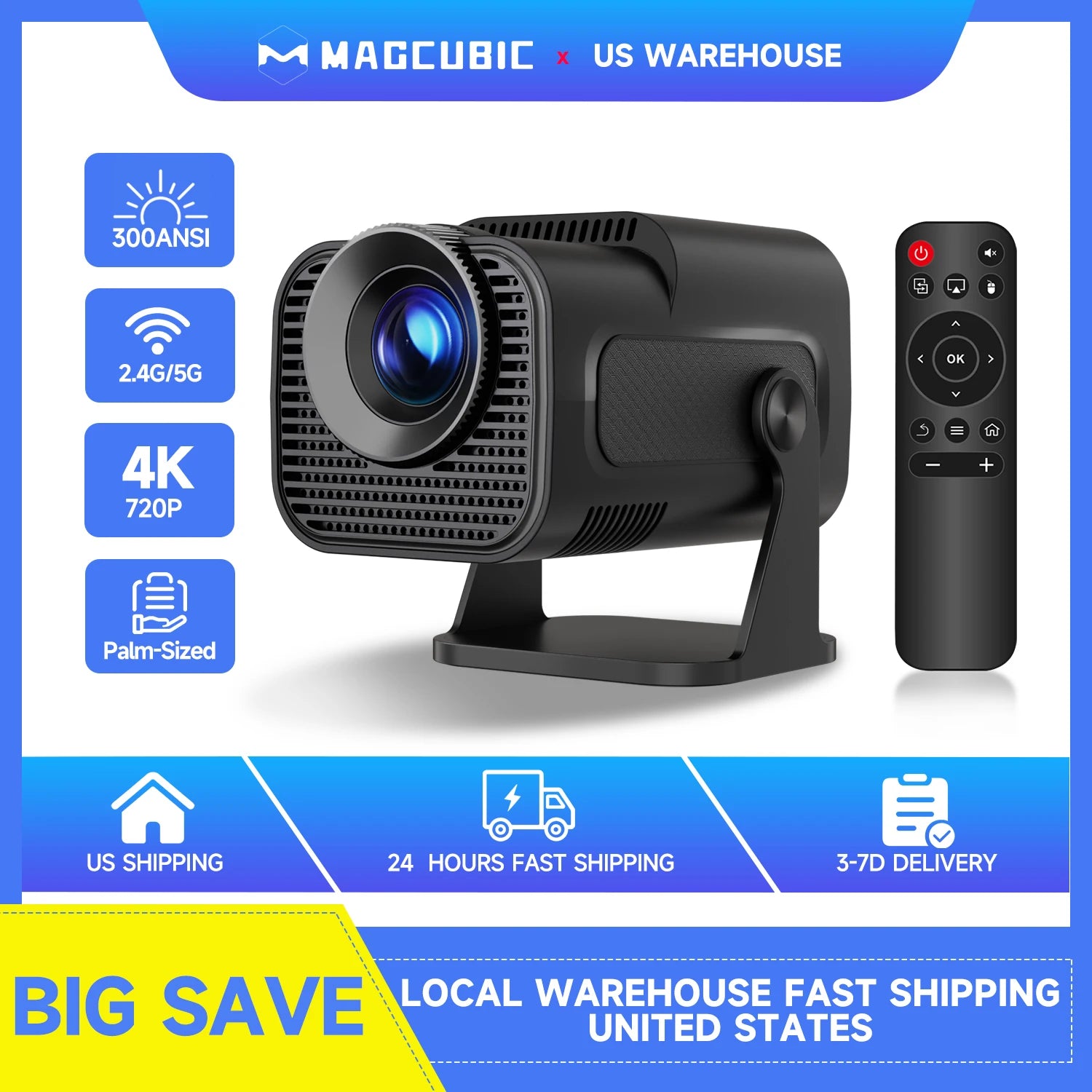 Magcubic HY320 Mini Native 720P Android 11 4K Projector 300ANSI Wifi6 BT5.0 Cinema Outdoor Portable 180° Rotable