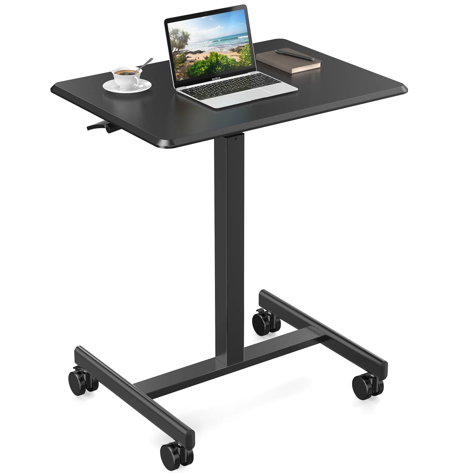 JHK Portable Computer Desk Laptop Height Adjustable Table Mobile Sitting Workstation Lockable Wheels Suitable For Work