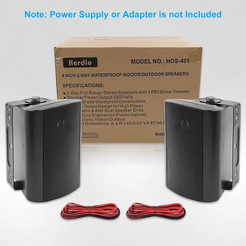 Herdio 2PCS 4’’ 200W Wall Mount Outdoor Passive Speakers Waterproof Powerful Bass Expansive Stereo Sound Coverage