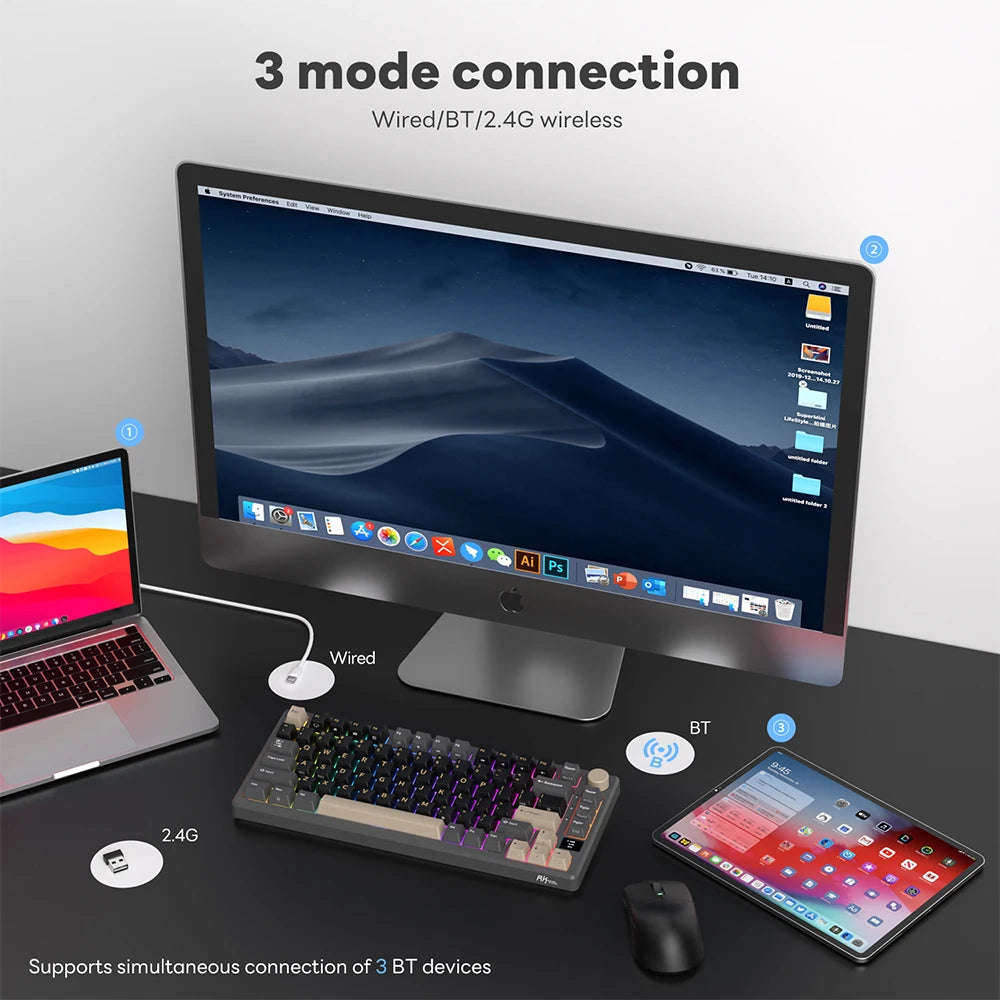 RK ROYAL KLUDGE M75 Gasket Mechanical Keyboard 2.4G Wireless/Bluetooth/USB 75% RGB Hot-Swappable Gaming Keyboard