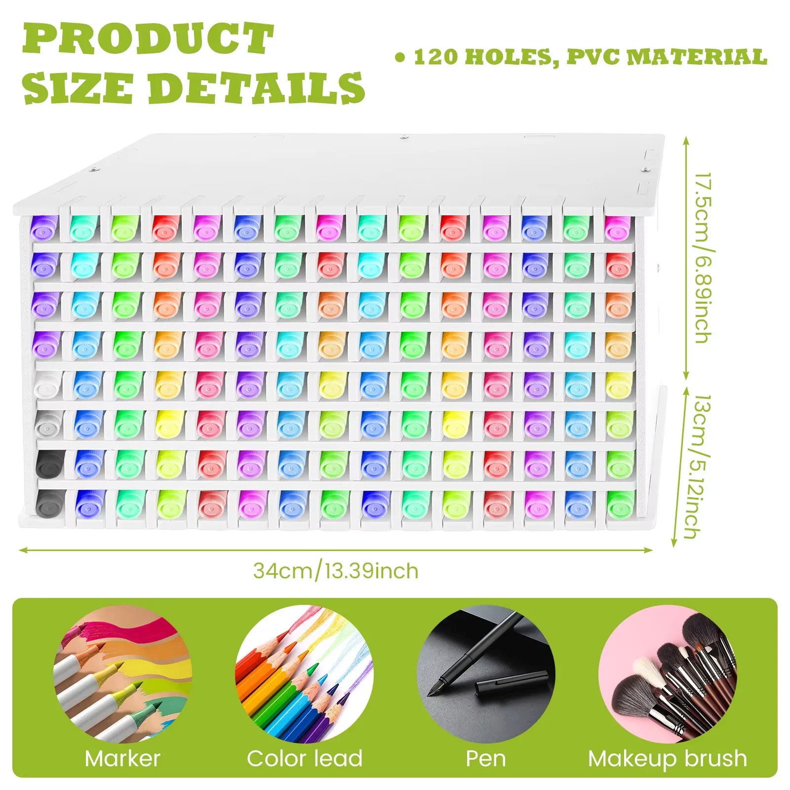 120/204 Slots Art Marker Pencil Storage Rack Large Capacity Watercolour Brushes Organizer Rack Dustproof Marker Holder