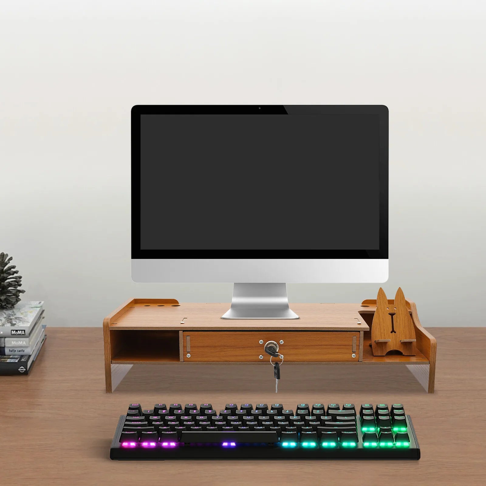 Thickened Sides 48*20*10.5cm Wood Computer Monitor Booster Stand Desktop Monitor Stand Tabletop Monitor Riser Stand