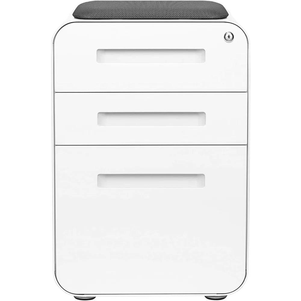 STOCKPILE Curve Seated 3-Drawer Mobile File Cabinet with Removable Magnetic Cushion Seat - Metal Filing Cabinet