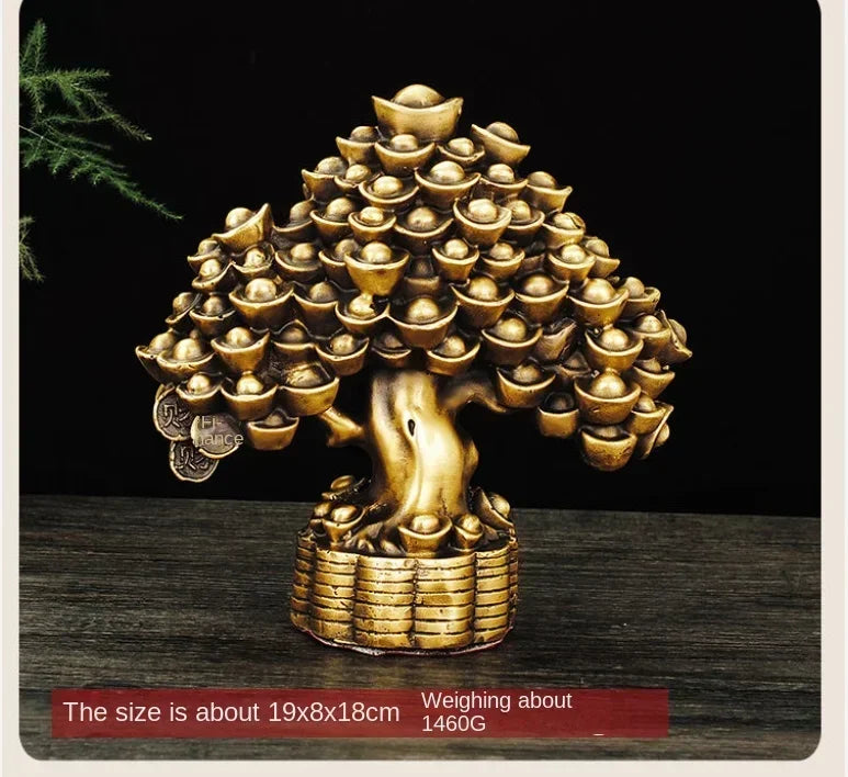 Lucky Copper Bring Money Tree Ornaments Pot Tree Living Room Office Desktop Sculptures - B 19x8x18cm