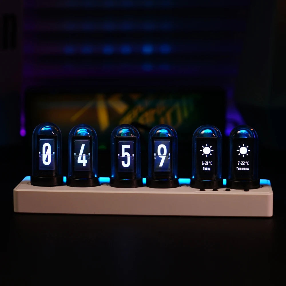 WIFI Control IPS Nixie Tube Alarm Clock with Colorful RGB Lights for Game Room Decoration.DIY Clock Faces