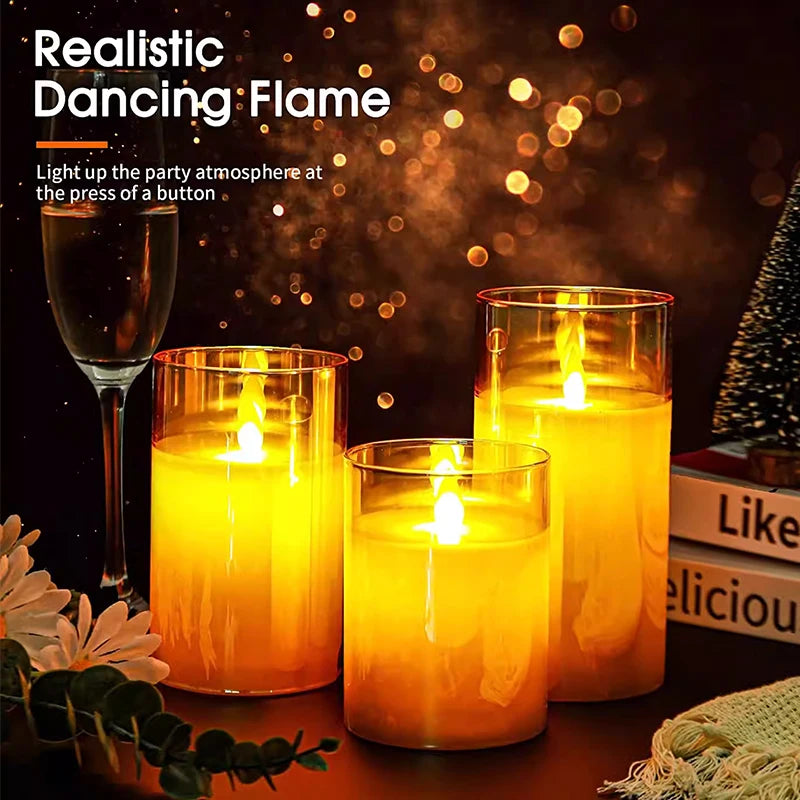 3 PCS Three Color Flameless LED Candle Light Creative Wishing Decorative Column Candle Fake Plastic Battery Powered